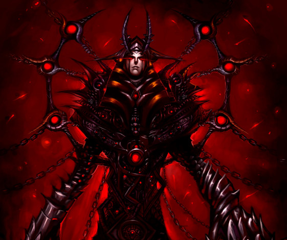 Обои картинки фото фэнтези, демоны, красное, монстр, рога
