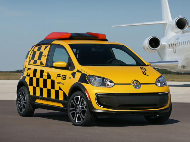 Обои картинки фото автомобили, volkswagen, желтый, 2013г, concept, e-load, up