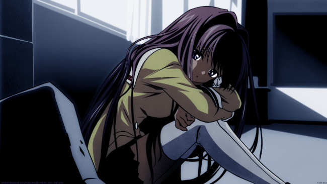 Обои картинки фото аниме, clannad, форма, kyou, окно, комната, fujibayashi, девочка