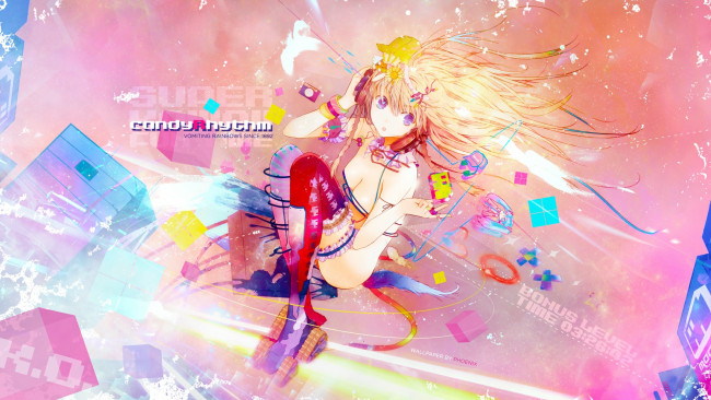 Обои картинки фото haruaki fuyuno , mangaka, аниме, -headphones & instrumental, чулки, ролики, девушка, наушники