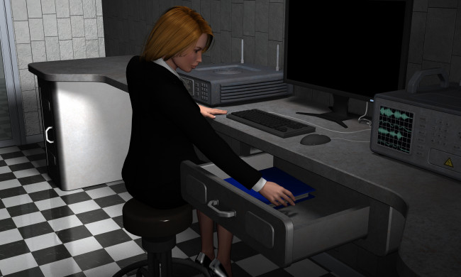 Обои картинки фото scarlet, 3д графика, fantasy , фантазия, стол, девушка