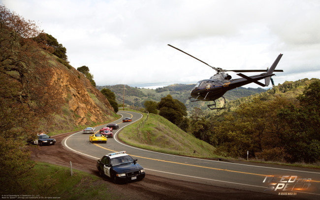 Обои картинки фото need for speed, кино фильмы, горы, дорога, вертолет, автомобили