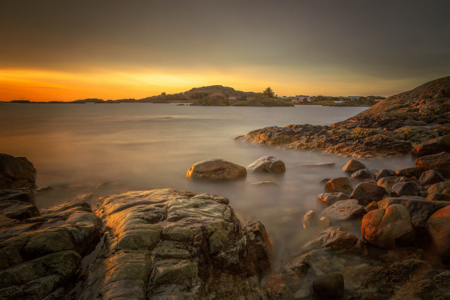 Обои картинки фото природа, восходы, закаты, заря, камни, бухта, океан