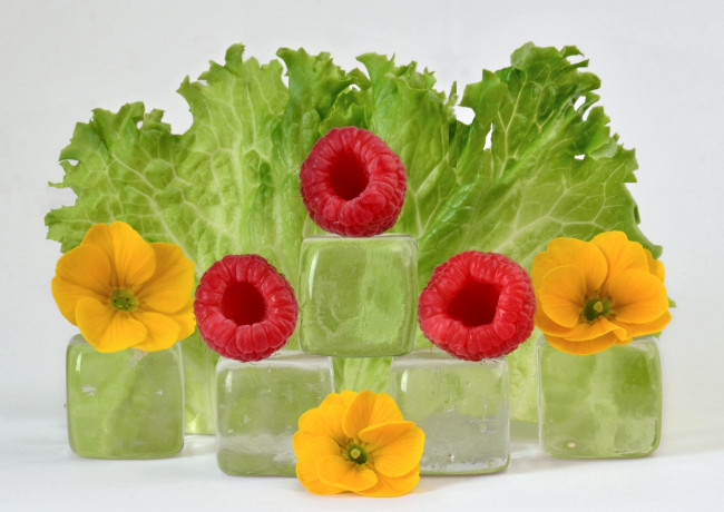 Обои картинки фото еда, разное, малина, салат, лед