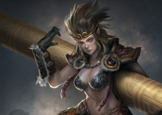 Картинка фэнтези девушки эротика арт фантастика девушка взгляд волосы мех