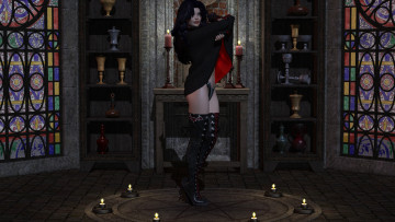 Картинка 3д+графика люди+ people свечи чаши девушка взгляд фон