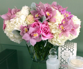 Картинка цветы букеты +композиции розы орхидеи гортензия