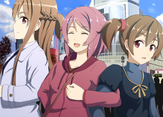 Картинка аниме sword+art+online девушки взгляд фон