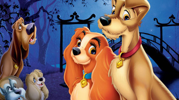 обоя мультфильмы, lady and the tramp, персонажи
