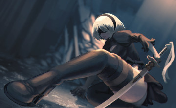 Картинка видео+игры nier +automata меч каблук попа девушка