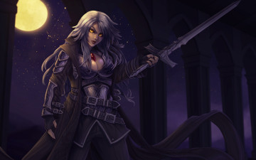 Картинка фэнтези девушки меч девушка полнолуние moonlight ночь вампир луна magic the gathering свет