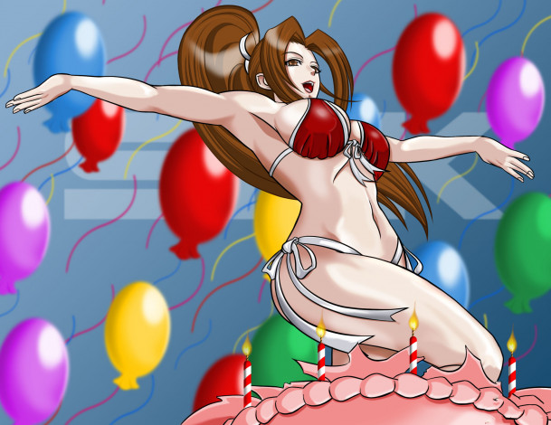 Обои картинки фото аниме, unknown,  другое, девушка, фон, купальник, торт, свеча