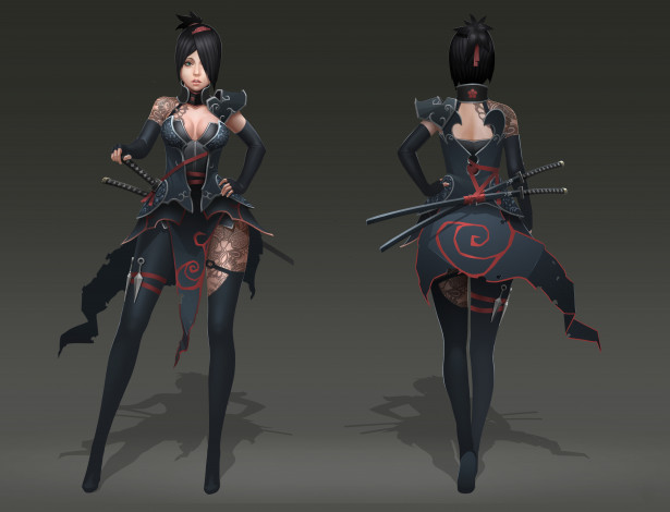 Обои картинки фото фэнтези, девушки, униформа, взгляд, фон, девушка, оружие, тату