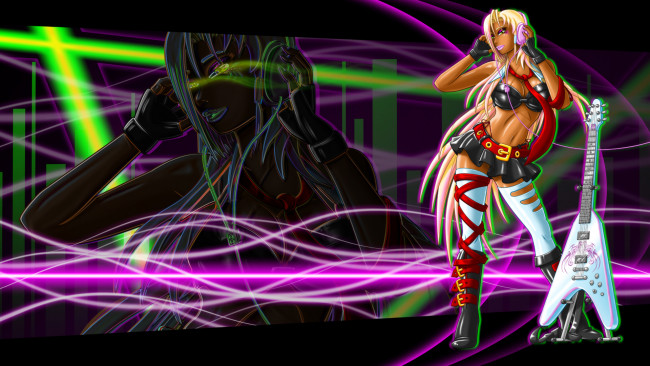 Обои картинки фото фэнтези, девушки, девушка, фон, гитара, наушники