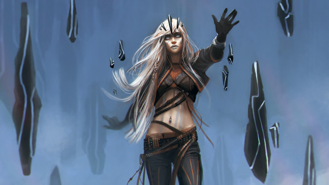 Обои картинки фото фэнтези, девушки, фон, девушка, взгляд, униформа