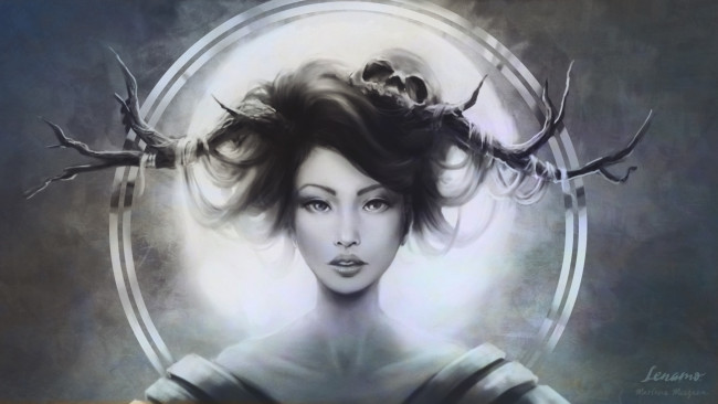 Обои картинки фото фэнтези, существа, девушка, готика, рога
