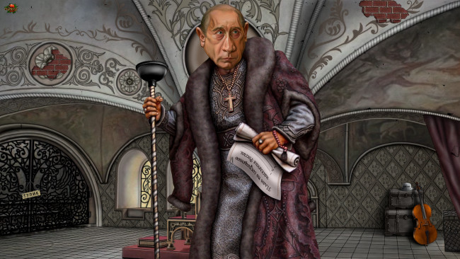 Обои картинки фото в заботах о народе, юмор и приколы, виолончель, путин, сундуки