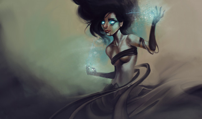 Обои картинки фото фэнтези, магия, девушка, взгляд, фон