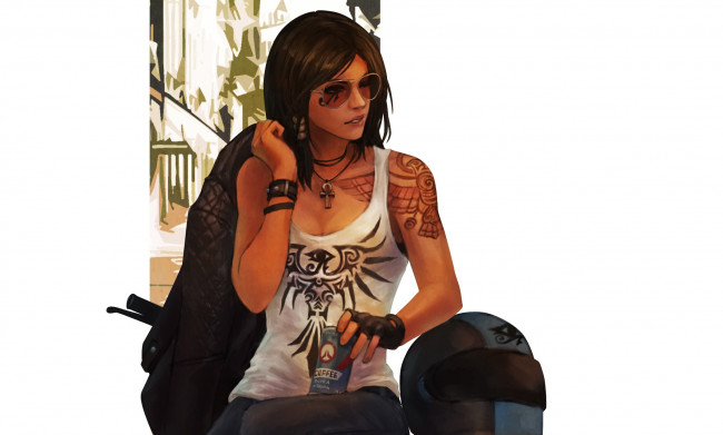 Обои картинки фото видео игры, overwatch, банка, шлем, art, pharah, fareeha, amari, девушка, очки