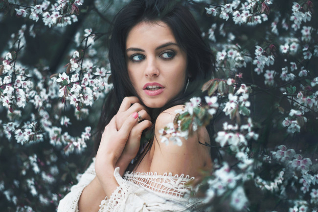 Обои картинки фото девушки, -unsort , брюнетки,  шатенки, взгляд, лицо