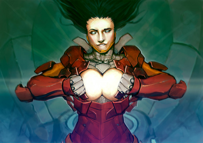 Обои картинки фото фэнтези, девушки, девушка, фон, взгляд, латы