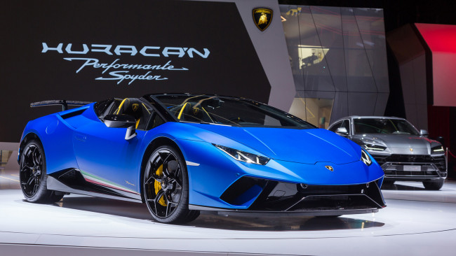Обои картинки фото lamborghini huracan spyder performante 2019, автомобили, выставки и уличные фото, lamborghini, huracan, spyder, performante, 2019, blue
