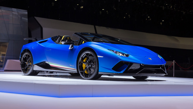 Обои картинки фото lamborghini huracan spyder performante 2019, автомобили, выставки и уличные фото, lamborghini, huracan, spyder, performante, 2019, blue