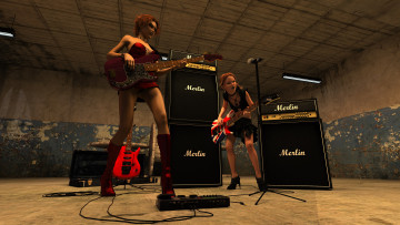 Картинка 3д+графика люди+ people девушки взгляд фон гитара