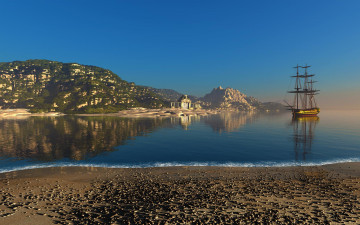 обоя 3д графика, море , sea, море, парусник