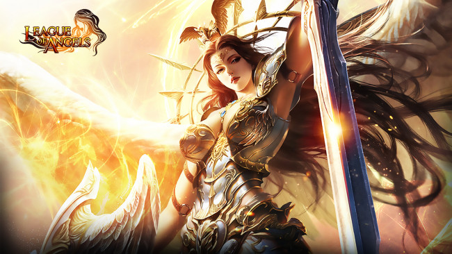 Обои картинки фото видео игры, league of angels, ангел, девушка, меч, крылья