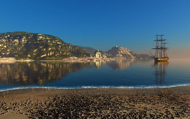 Обои картинки фото 3д графика, море , sea, море, парусник