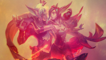 обоя видео игры, league of legends, rakan, xayah, пара, любовь