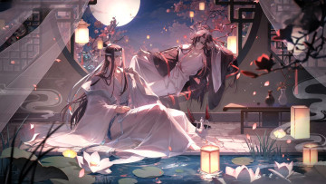 Картинка аниме mo+dao+zu+shi вэй усянь лань ванцзы лотосы фонари окно озеро