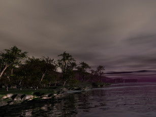 Картинка 3д графика nature landscape природа деревья река камни