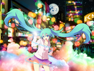 Картинка hatsune miku аниме vocaloid город девушка
