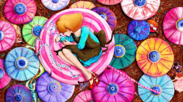 Картинка аниме *unknown другое глаза арт зонтики девочка