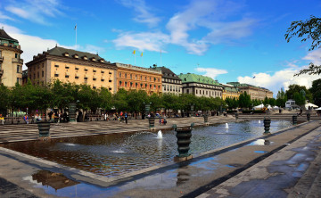 Картинка города стокгольм швеция здания вода фонтанчик деревья
