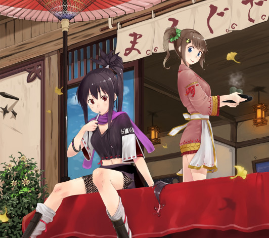 Обои картинки фото аниме, *unknown, другое, зонт, традиционная, одежда, девушка