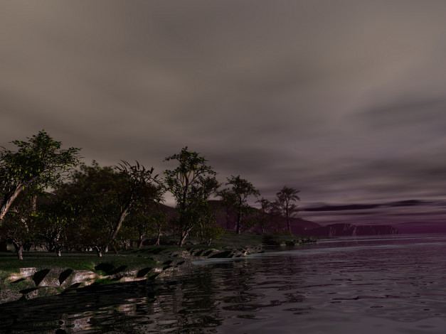 Обои картинки фото 3д, графика, nature, landscape, природа, деревья, река, камни