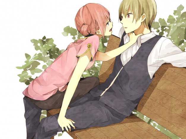 Обои картинки фото аниме, gintama, kagura, okita, sougo