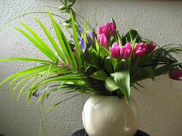 Обои картинки фото цветы, букеты, композиции, синий, зеленый, розовый