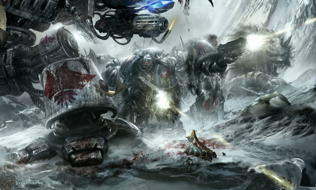 Обои картинки фото warhammer, 40000, видео, игры, 40k, дредноут, space, wolves, космические, десантники, волки, волк