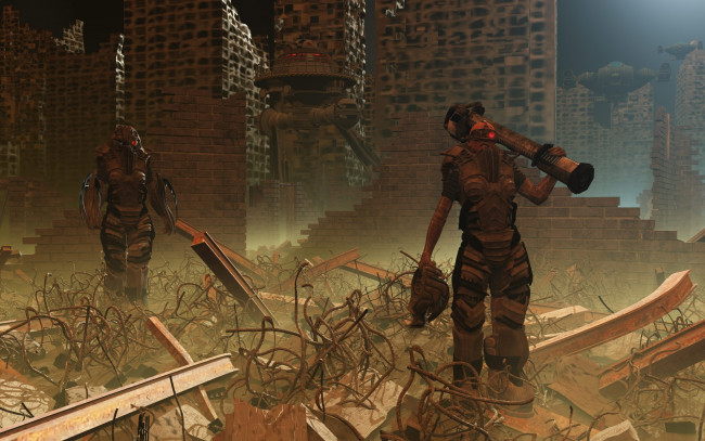 Обои картинки фото 3д, графика, fantasy, фантазия, существа, арматура, руины