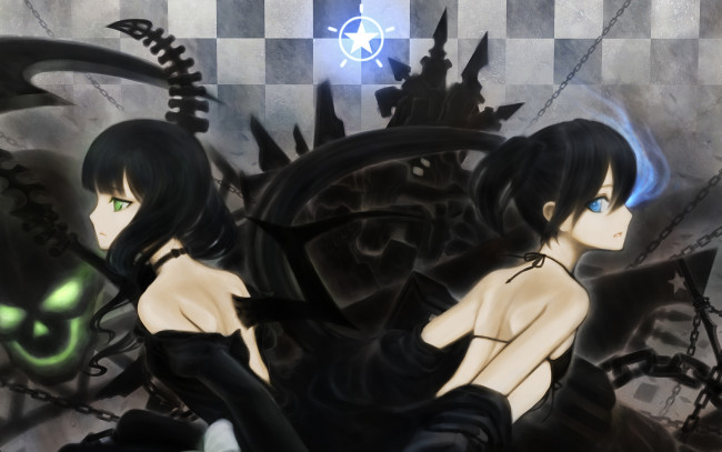 Обои картинки фото аниме, black, rock, shooter, бант, череп, звезда, цепи