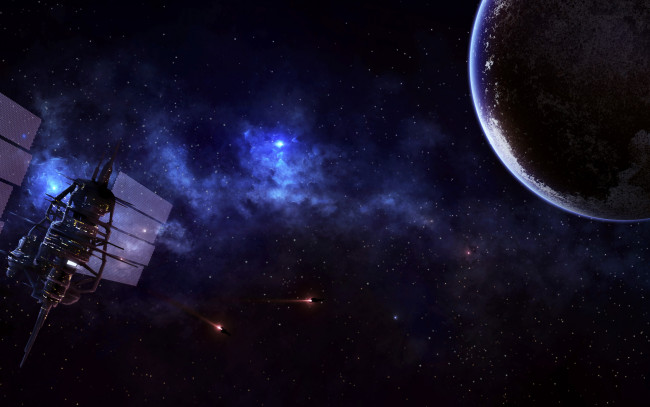 Обои картинки фото космос, арт, орбитальная, станция, планета