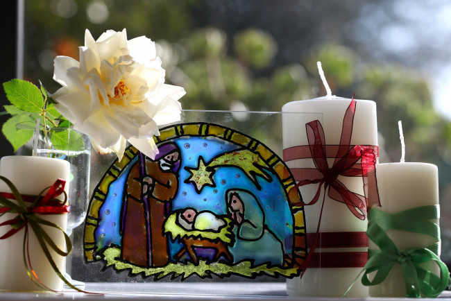 Обои картинки фото разное, свечи, роза, ленты