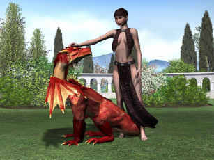 Картинка 3д графика fantasy фантазия девушка дракон