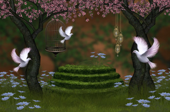 Картинка 3d 3д графика animals животные голуби art