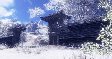 Картинка рисованные природа Япония зима