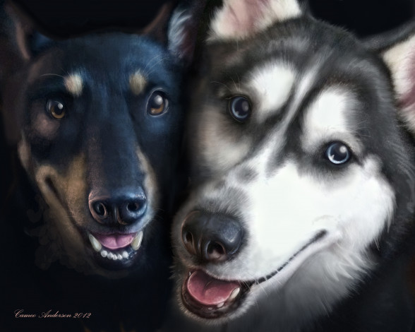 Обои картинки фото рисованные, животные, собаки, мотоциклы